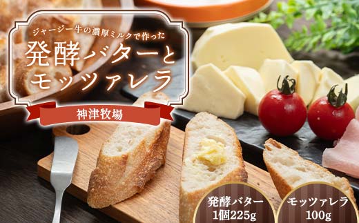 【神津牧場】ジャージー牛の濃厚ミルクで作った発酵バター1缶（225g） とモッツァレラ （100g） F21K-491