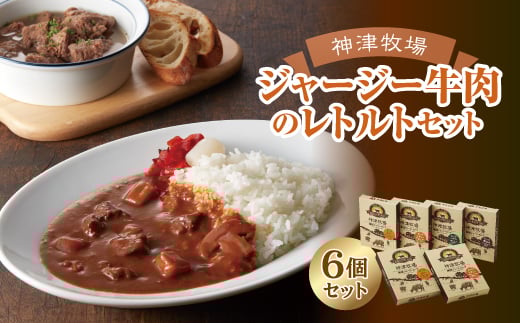 【神津牧場】ジャージー牛肉のレトルト(カリー・ハヤシ・シチュー・ビーフ煮込み)計6個セット F21K-506