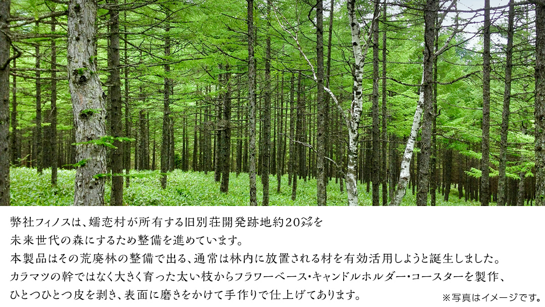 【 SDGs 】フィノスの森 カラマツ間伐材 コースター 5枚セット コースター SDGs 木製 インテリア 花瓶 キャンドル 手作り 雑貨 癒し 小物 [BI004tu]