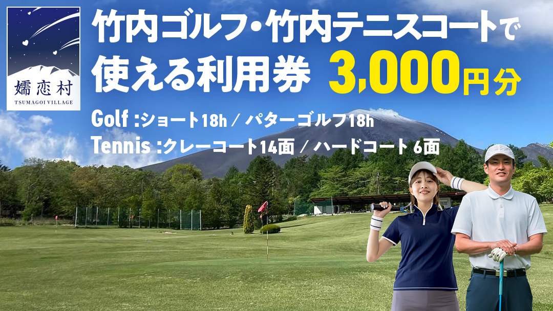 竹内ゴルフ ・ 竹内テニスコート で使える利用券 3000円分 北軽井沢 テニス テニスコート ショートゴルフ パターゴルフ ゴルフ ファミリー 観光 スポーツ 嬬恋高原 健康 チケット [AD004tu]