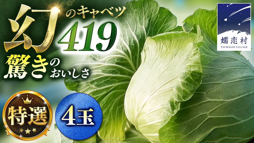 ＜7月中旬発送開始＞ 【 特選 】 まぼろしの419キャベツ 4玉 きゃべつ 嬬恋村産キャベツ 羽生田売店 幻のキャベツ419 産地直送 期間限定 先行予約 人気 朝採り 通販 お取り寄せ 関東 群馬 出荷時期限定 先行受付 [AL021tu]