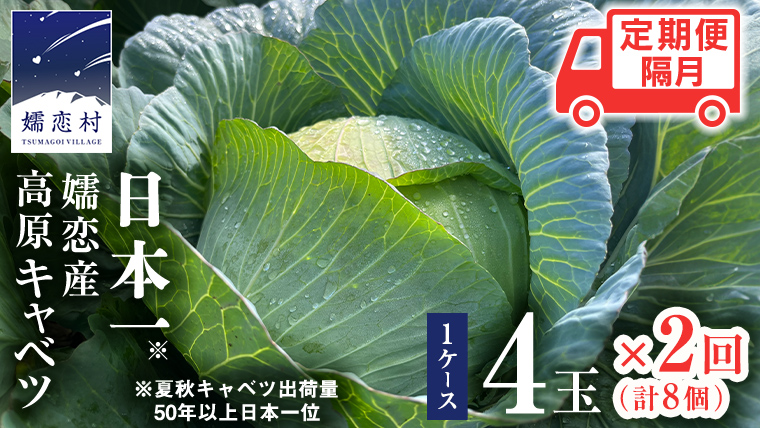 嬬恋キャベツ 定期便 嬬恋産 高原 キャベツ 4玉 1ケース 隔月2回 嬬恋キャベツ きゃべつ 産地直送 群馬 お取り寄せ 野菜 セット Lサイズ ZIP! [AS006tu]