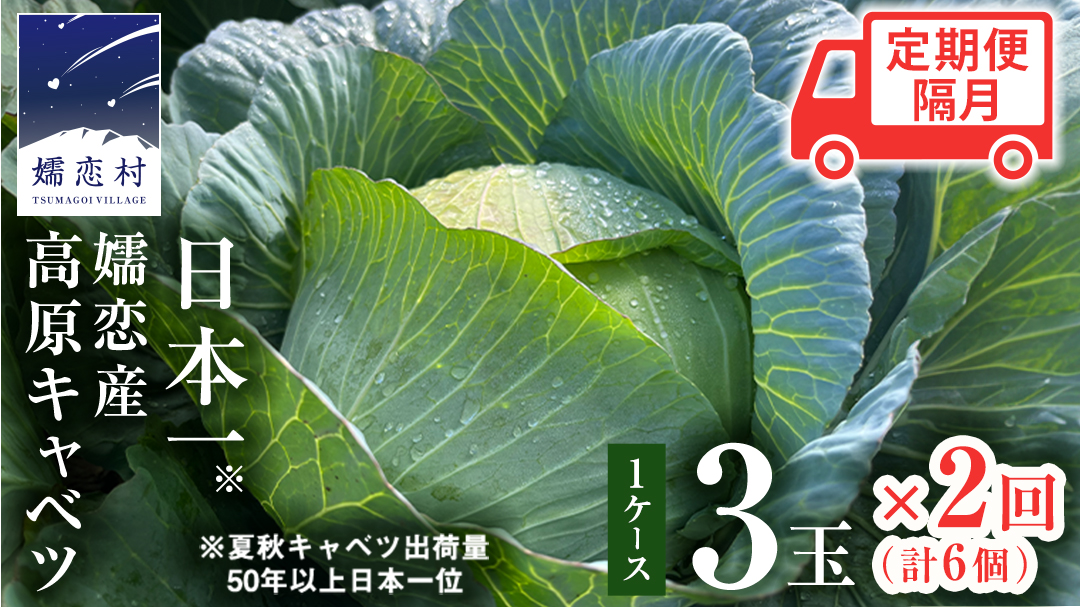 【7月中旬以降発送開始】 【 定期便 】 嬬恋キャベツ 嬬恋産 高原キャベツ 3玉1ケース 隔月2回 定期便 2回 定期 旬の野菜 きゃべつ 産地直送 群馬 お取り寄せ 野菜 セット Lサイズ ZIP! 先行予約 2026年発送 [AS012tu]