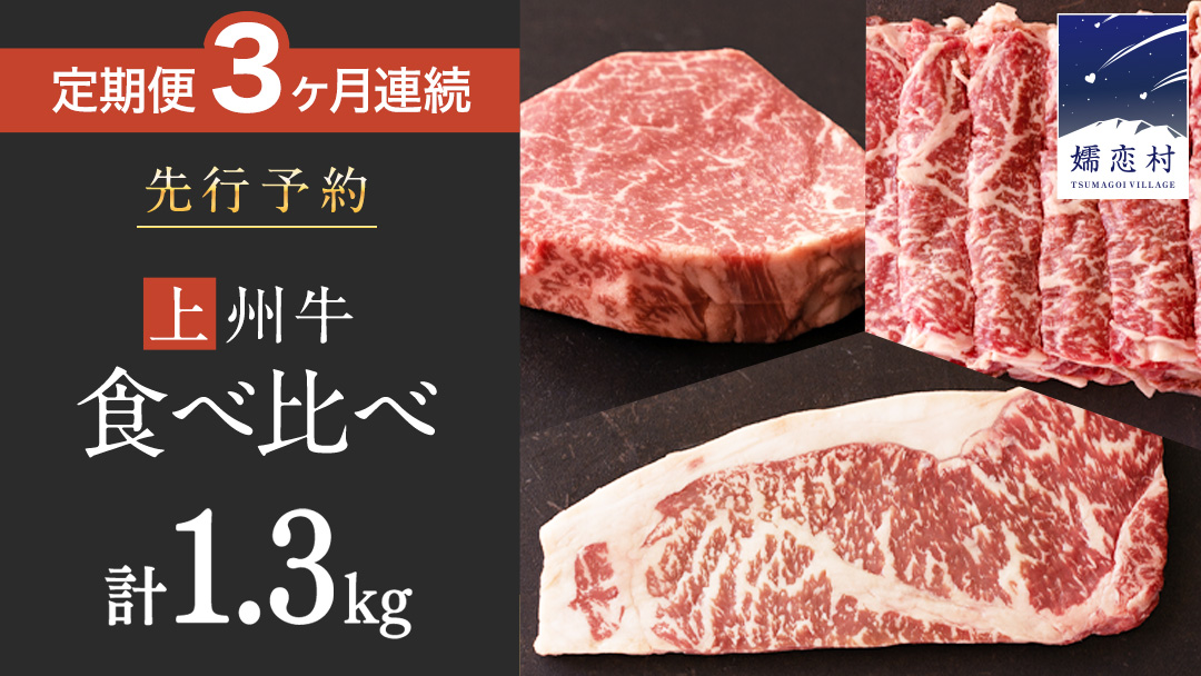 《 定期便 》 上州牛 食べ比べ セット 3ヶ月 連続お届け すき焼き ・ サーロイン ・ ヒレステーキ セット 牛肉 日本 国産 国産牛 群馬 冷凍 真空パック ステーキ用 定期 お肉 肉 焼肉 焼き肉 バーベキュー BBQ ブランド牛 先行予約  [AH018tu]