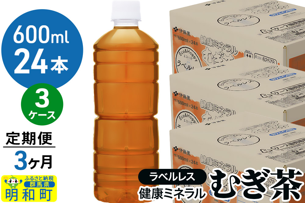 《定期便3ヶ月》伊藤園 健康ミネラル むぎ茶 ラベルレス ＜600ml×24本＞【3ケース】