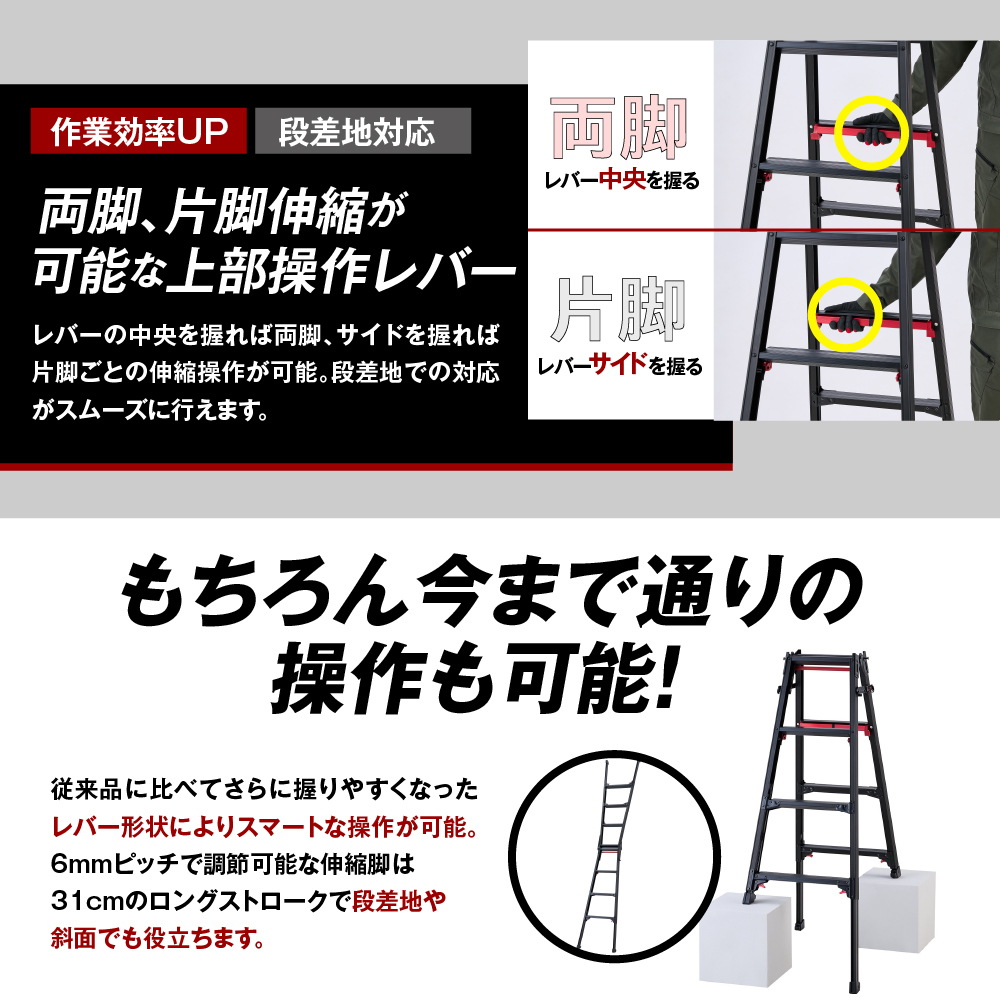 シャガマン ブラック はしご兼用伸縮脚立(上部操作タイプ) RYR-12 ※沖縄・離島地域へのお届け不可 ブラック