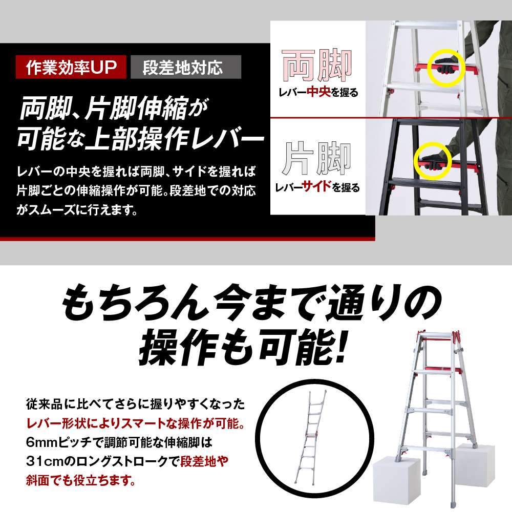 シャガマン シルバー はしご兼用伸縮脚立(上部操作タイプ) RYR-12 ※沖縄・離島地域へのお届け不可 シルバー