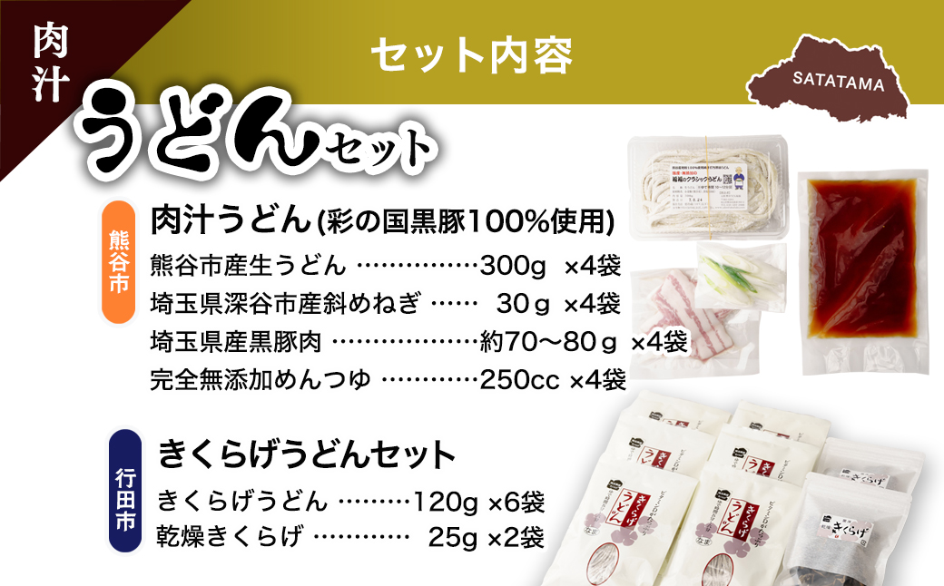 うどんセット（肉汁） | うどん 乾麺 きくらげ 乾燥きくらげ 肉汁 肉汁うどん 黒豚 麺 麺類 小麦 埼玉県 埼玉県庁
