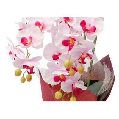 造花 シルクフラワーの胡蝶蘭の鉢植え 3本立 CT触媒 ライトパープル