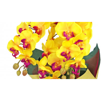 造花 シルクフラワーの胡蝶蘭の鉢植え 3本立 CT触媒 イエロー