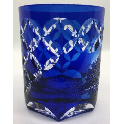 KOEDO川越硝子『 川越切子「三連菊七宝隅切(瑠璃)」』