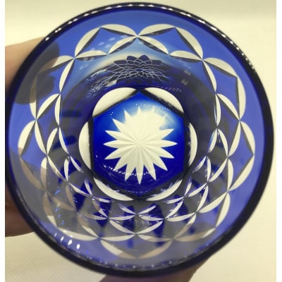 KOEDO川越硝子『 川越切子「三連菊七宝隅切(瑠璃)」』