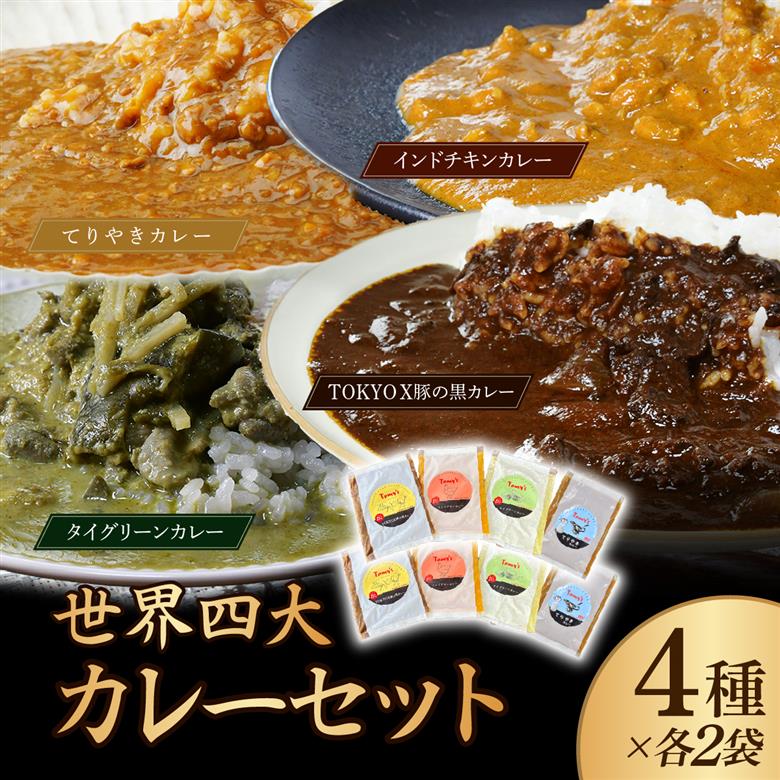 世界四大カレーセット 黒カレー･チキンカレー･グリーンカレー・てりやきカレー 4種×2袋 タミー食品