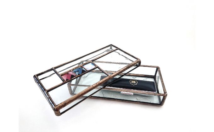 ステンドグラスの判子入れ小箱2個セット[52210299]