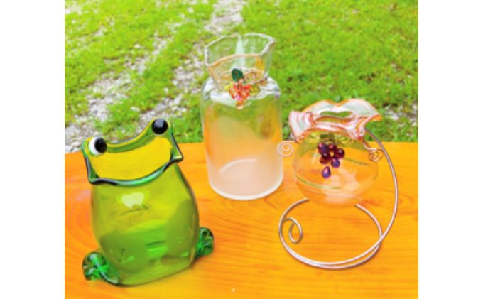 【ガラス製一輪挿し】カエル・大しぼり・金魚セット[52210763]