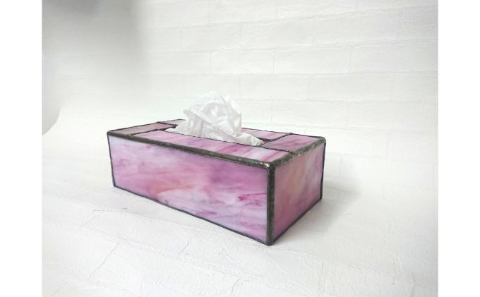 ステンドグラスのボックスティッシュケース(高さ7cm)マーブルピンク[52217193]