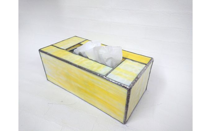 ステンドグラスのボックスティッシュケース(高さ5cm)マーブルイエロー[52217194]