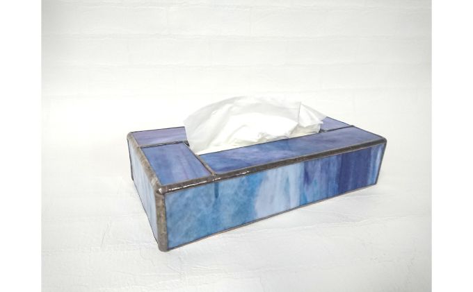 ステンドグラスのボックスティッシュケース(高さ5cm)マーブルブルー[52217195]