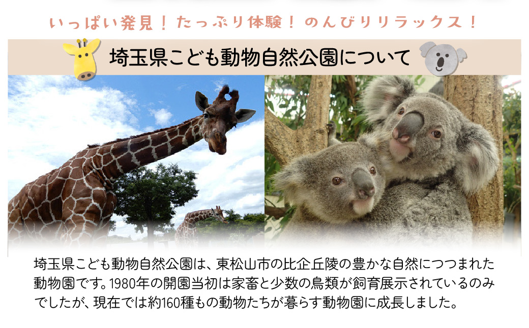 埼玉県こども動物自然公園 年間パスポート引換券 大人1名＋小人1名