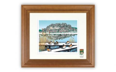 「雪の好文亭」【 版画 額付 小川手漉和紙 小暮真望 東松山 埼玉県 】