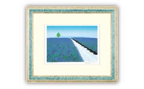 「ラベンダー花薫る丘」【 版画 額付 小川手漉和紙 小暮真望 東松山 埼玉県 】