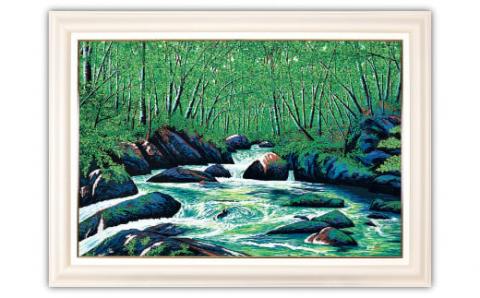 「緑渓」【 版画 額付 小川手漉和紙 小暮真望 東松山 埼玉県 】