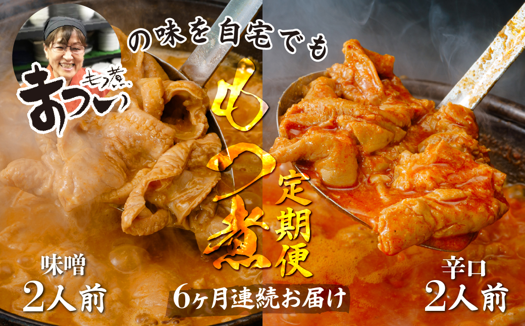 【定期便6ヶ月】国産豚もつ使用！とろけるほど柔らかい究極のもつ煮 2種食べ比べセット 味噌・辛口 各1袋 （各500g×計2袋）