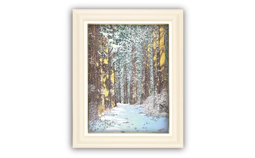 「雪舞う街道杉並木」クリーム【 版画 額付 小川手漉和紙 小暮真望 東松山 埼玉県 】