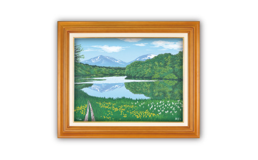 「月山と五色沼」茶【 版画 額付 小川手漉和紙 小暮真望 東松山 埼玉県 】