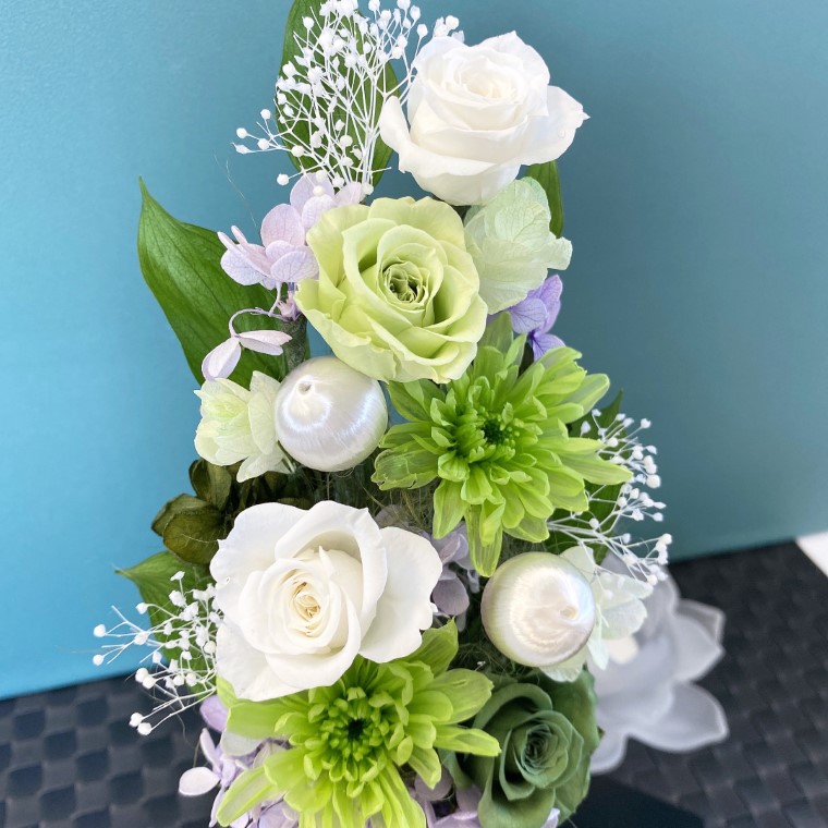 AJ086-2 プリザーブドフラワーアレンジ【美咲/緑】春日部市 シュガーパイン