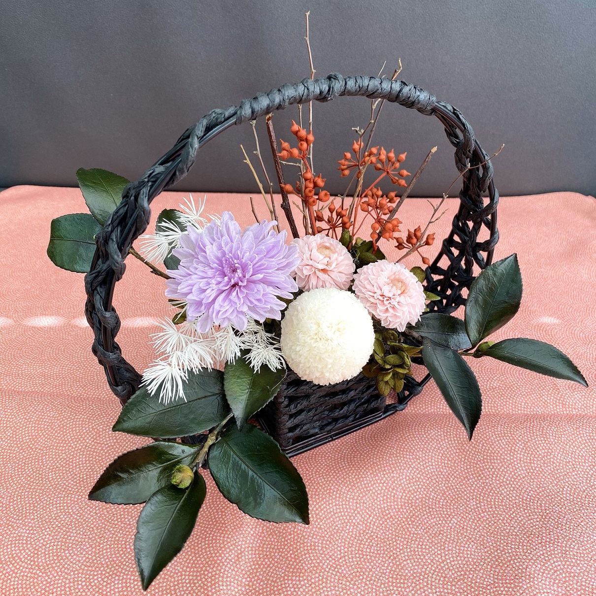 AJ088-2 プリザーブドフラワーアレンジ【葉月/桃藤】春日部市 シュガーパイン