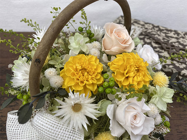 AJ132-1 プリザーブドフラワー【パニエ/イエロー】春日部市 シュガーパイン