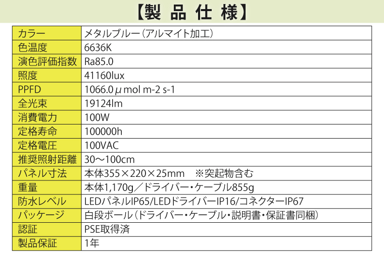 BN013-1　あらゆる植物・野菜・果樹に使用できる広角照射モデル　植物育成ライト「ヘリオスグリーンLED　PRO（HGP-101）」
