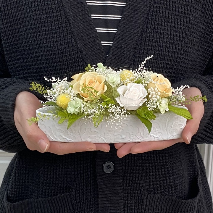 AJ066-1 プリザーブドフラワーアレンジ【ミニョン/イエロー】春日部市 シュガーパイン