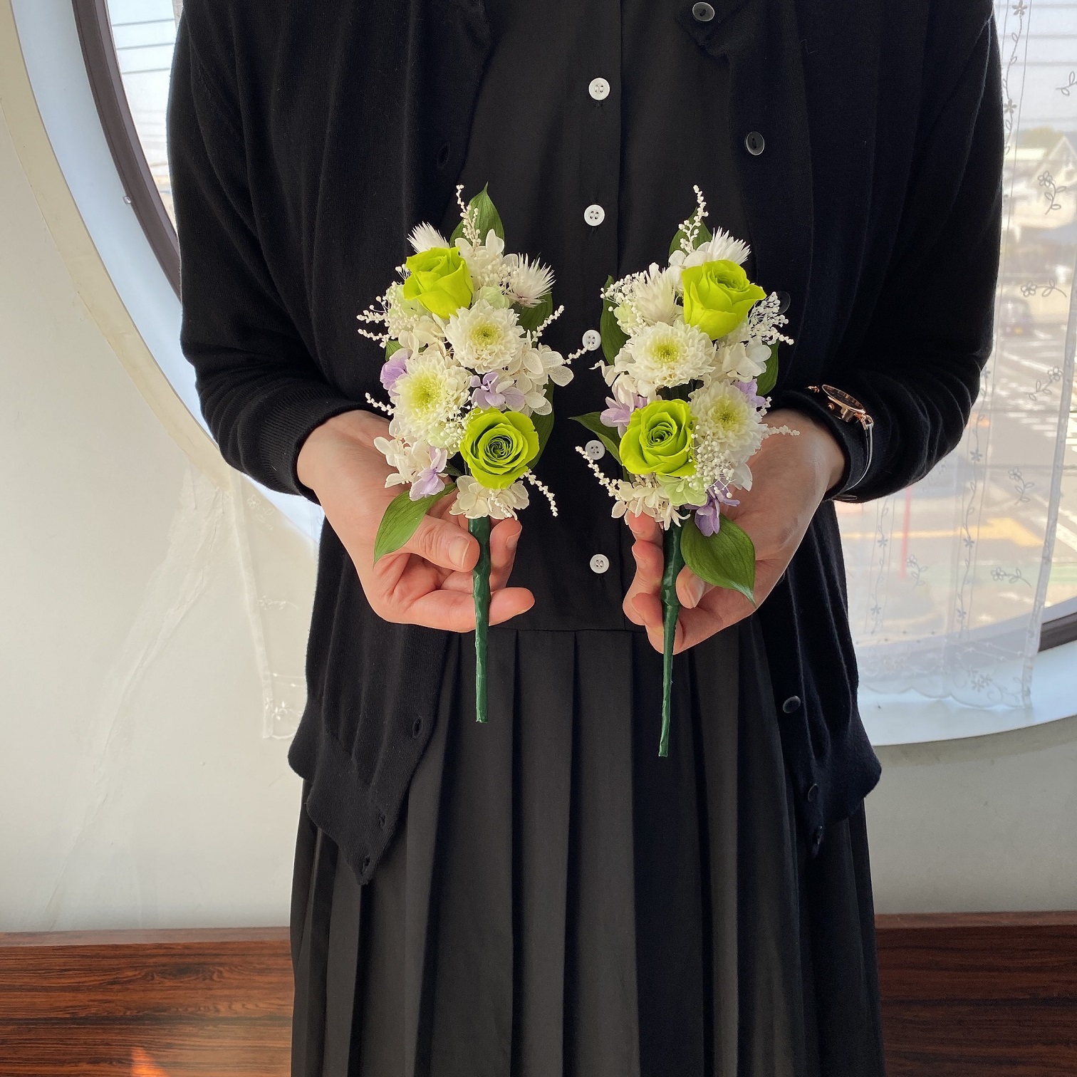 AJ079-1 プリザーブドフラワーアレンジ【綾香/緑】春日部市 シュガーパイン