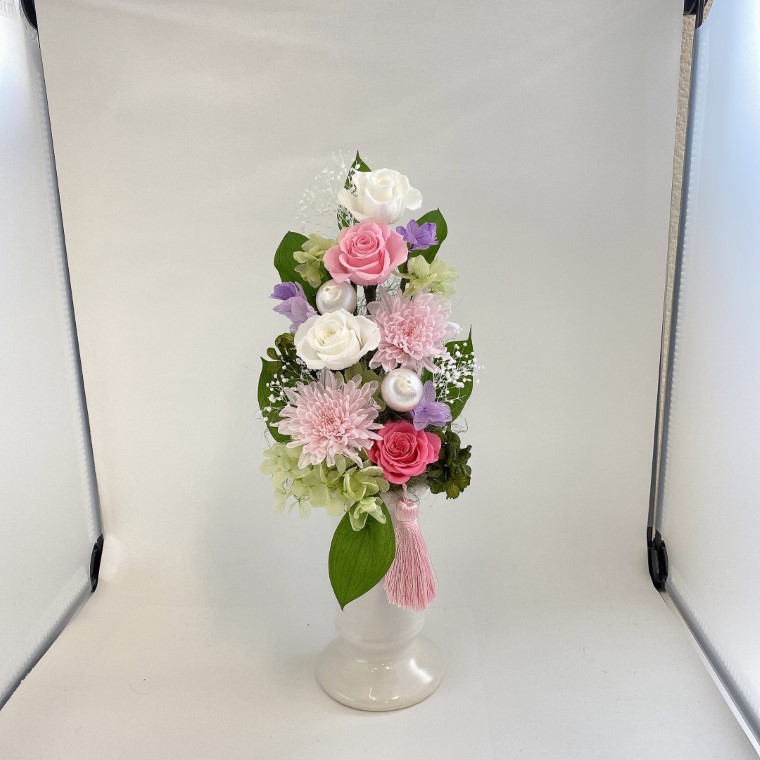 AJ085-2 プリザーブドフラワーアレンジ【美咲/桃】春日部市 シュガーパイン