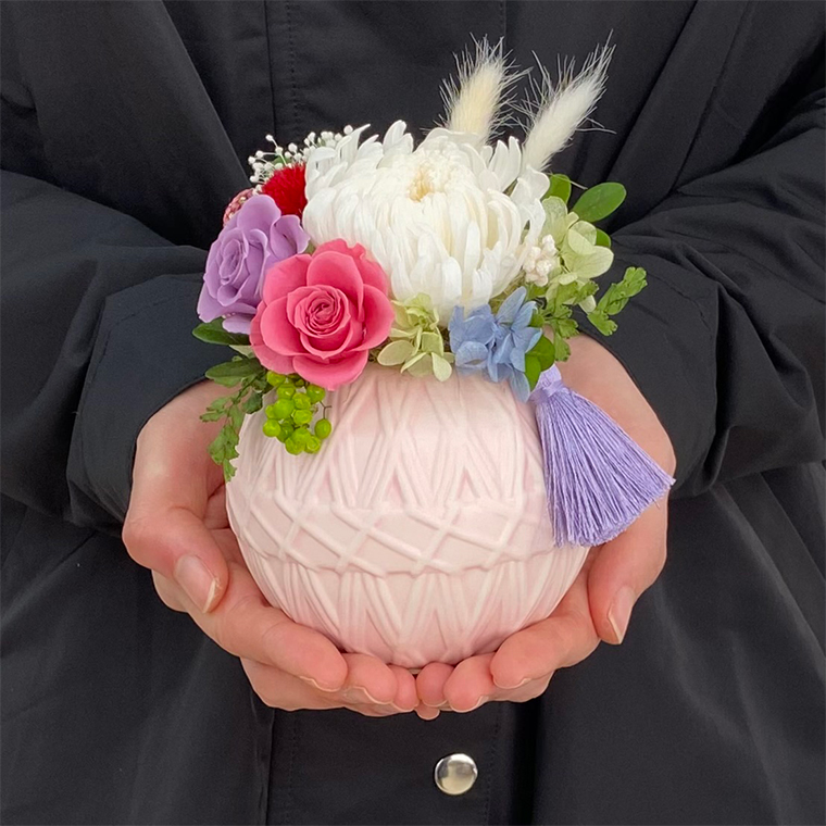 AJ146-1 プリザーブドフラワー【てまり/桃】春日部市 シュガーパイン