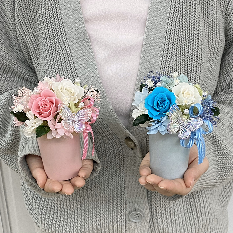 AJ155-1  プリザーブドフラワー フロットン３色セット イエロー／ピンク／ブルー 春日部市 シュガーパイン