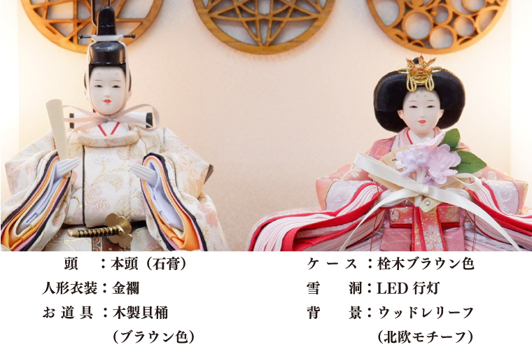 BL005-1 清宝作雛人形ケース飾り　柳親王　柄入りアクリルケース　栓木ブラウン色（AB232A-47）