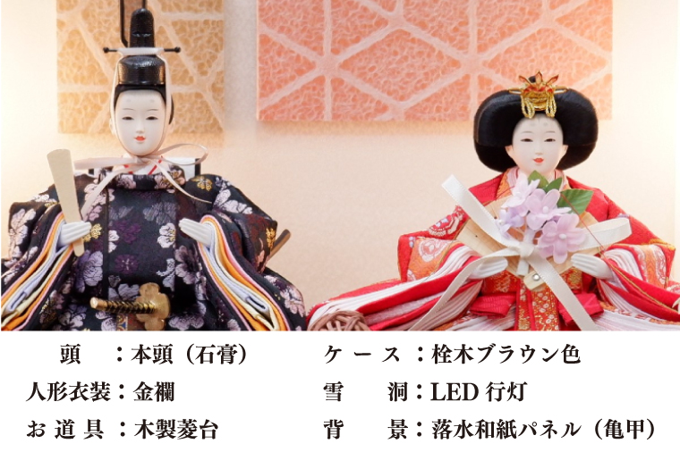 BL007-1 清宝作雛人形ケース飾り　柳親王　柄入りアクリルケース　栓木ブラウン色（AB222A-52）