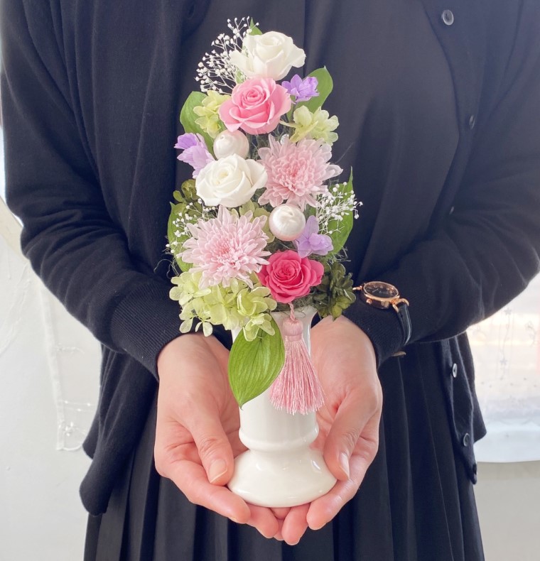 AJ085-2 プリザーブドフラワーアレンジ【美咲/桃】春日部市 シュガーパイン