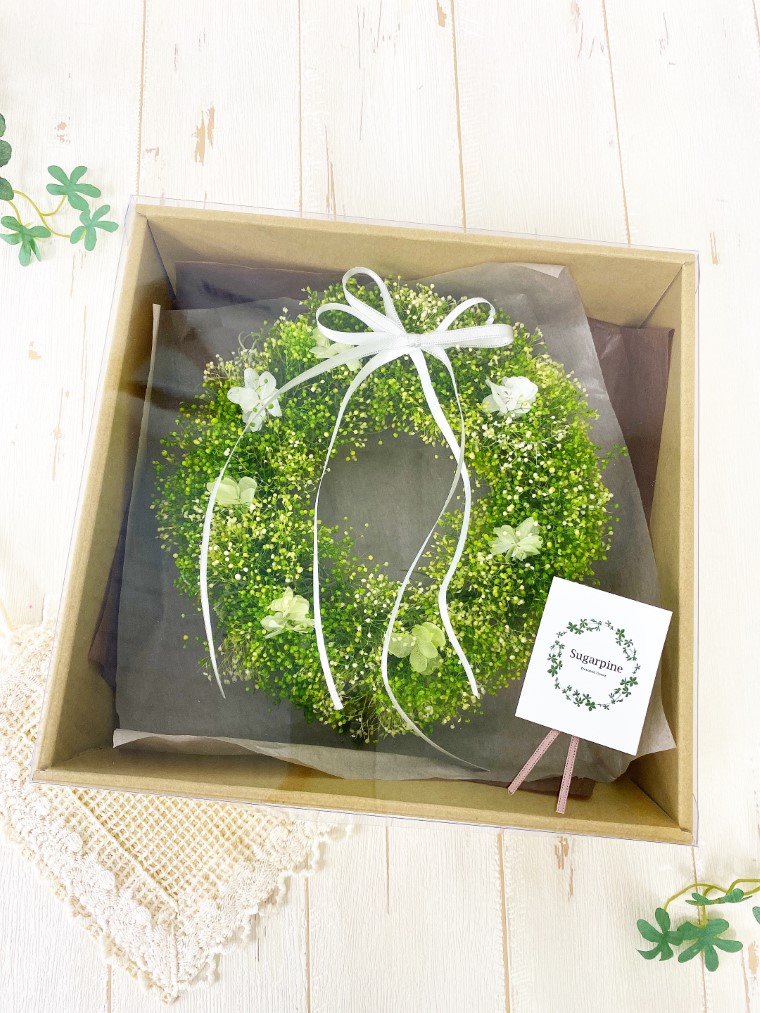 AJ090-1 プリザーブドフラワーリース【アンジュ/グリーン】春日部市 シュガーパイン