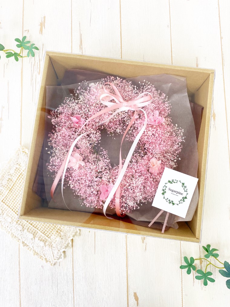 AJ091-1 プリザーブドフラワーリース【アンジュ/ピンク】春日部市 シュガーパイン