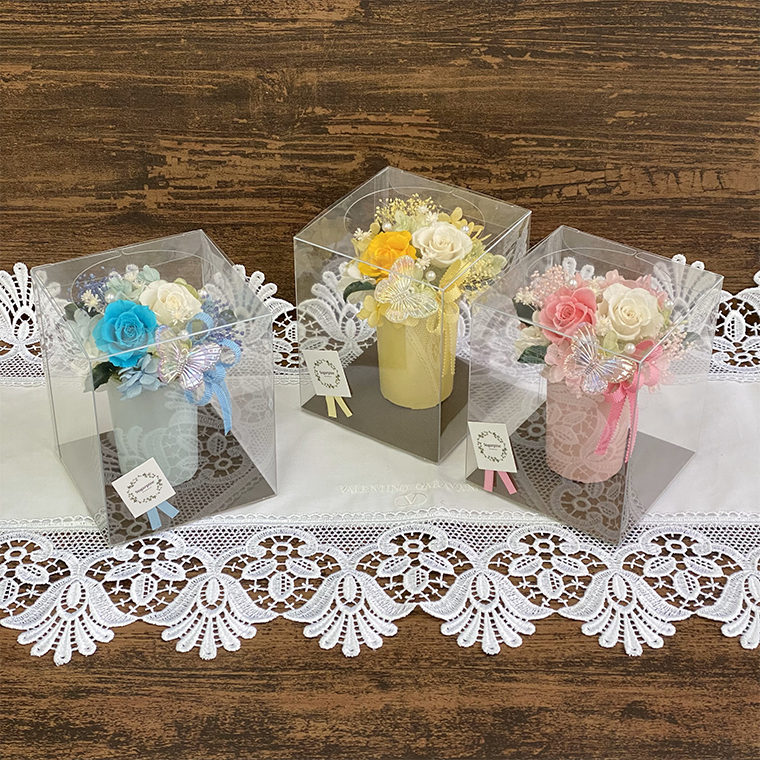 AJ155-1  プリザーブドフラワー フロットン３色セット イエロー／ピンク／ブルー 春日部市 シュガーパイン