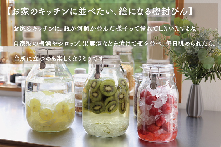 BO002-1　食品の長期保存にぴったり！　セラーメイト　ワンプッシュ便利びん500×2本・取手付密封びん1リットルセット