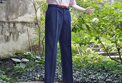 武州の藍染め 姫刺しスラックス（セミオーダー） 綿100％ 衣類 服 衣料品 防寒 ビジネス カジュアル スーツ ズボン パンツ 埼玉県 羽生市