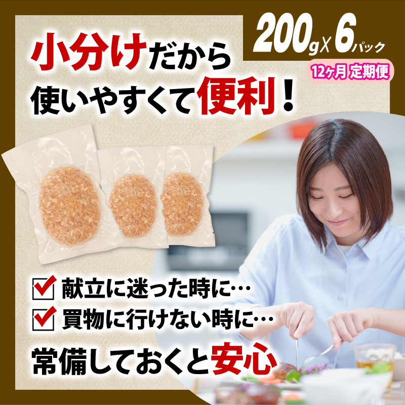 【定期便】 12回 ハンバーグ 1.2kg 計14.4kg 冷凍 無添加 牛肉 豚肉 合挽き 肉 惣菜 選べる 容量 定期便 【定期便】1.2kg×12回