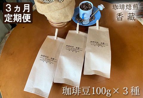 [定期便3回]プレミアムコーヒー豆 3か月コース 毎月お届け 100g × 3種類 300g 焙煎 珈琲豆 ブレンド ロースト 埼玉県 羽生市