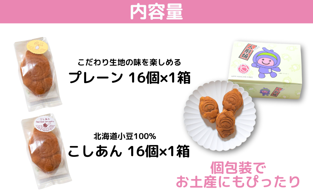 アッピー人形焼　32個セット | 埼玉県 上尾市 お菓子 和菓子 お菓子 焼菓子 人形焼 人形焼き あんこ 餡子 スイーツ ご当地 和スイーツ 贈り物 ギフト プレゼント お祝い 贈答 甘味 キャラクター かわいい プレーン こしあん 食べ比べ アッピー 上尾 ゆるキャラ 障がい者支援 支援 福祉 きふと