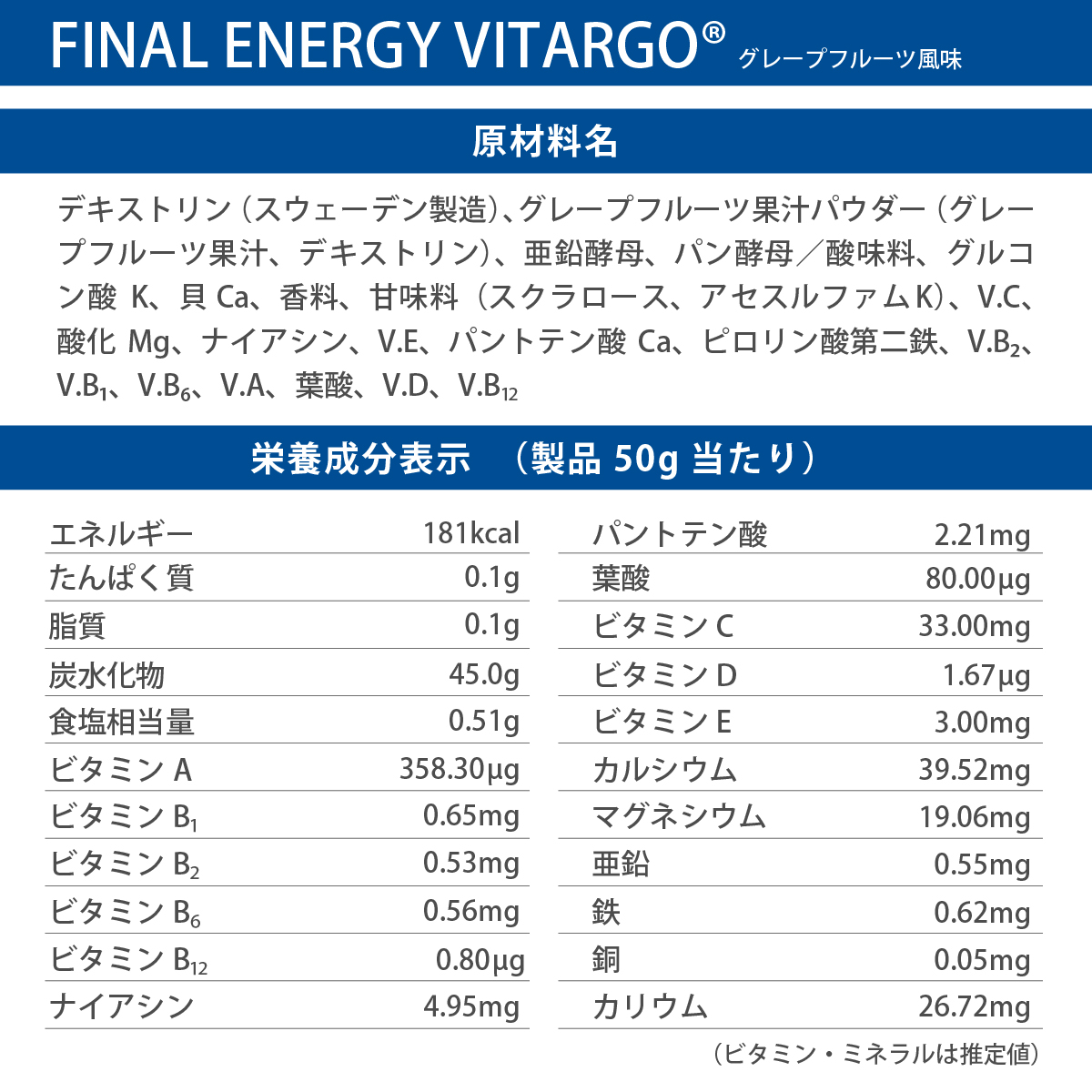 ファイン・ラボ ファイナルエナジー VITARGO® 1㎏グレープフルーツ風味